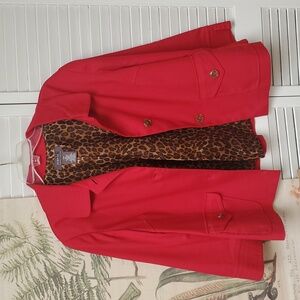George Classic Red Blazer with Cheetah Print Lining Button Details.